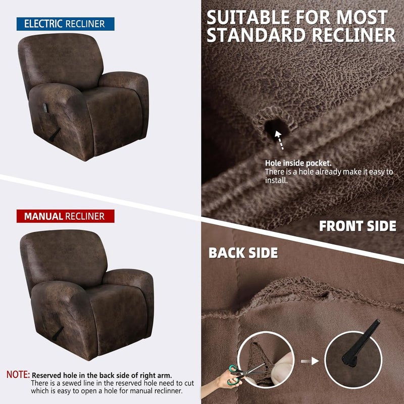 molasofa Leather Like Recliner Chair Covers - Large Lazy Boy Recliner Chair Covers for Reclining Chair 4 Pieces Washable Recliner Slip Covers That Stay in Place (Dark Brown - Image 4